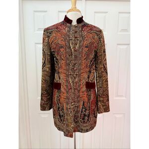Paule Vasseur Tapestry Jacket Velvet Trim Paisley Baroque Coat Mandarin 44 US M